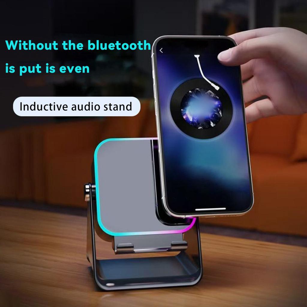 Alto-falante Bluetooth Sem Fio 5 em 1 com Suporte para Telefone Possui Suporte Ajustável 360° e Luzes Coloridas Longa Duração da Bateria com Graves