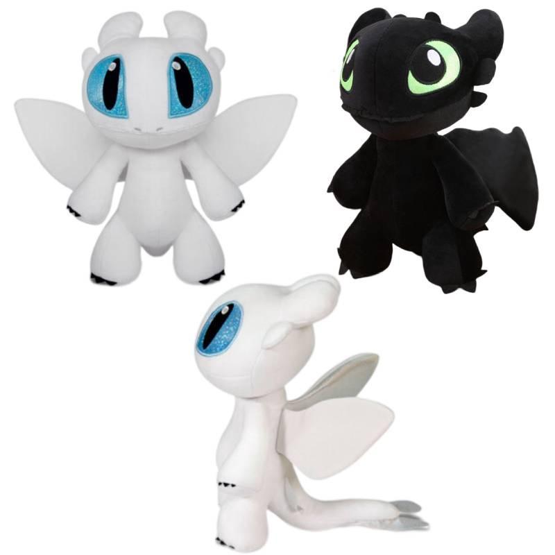 Dynamic Night Fury And Light Fury Plush Toys For Dragon Lovers Black And White Dragon Dolls