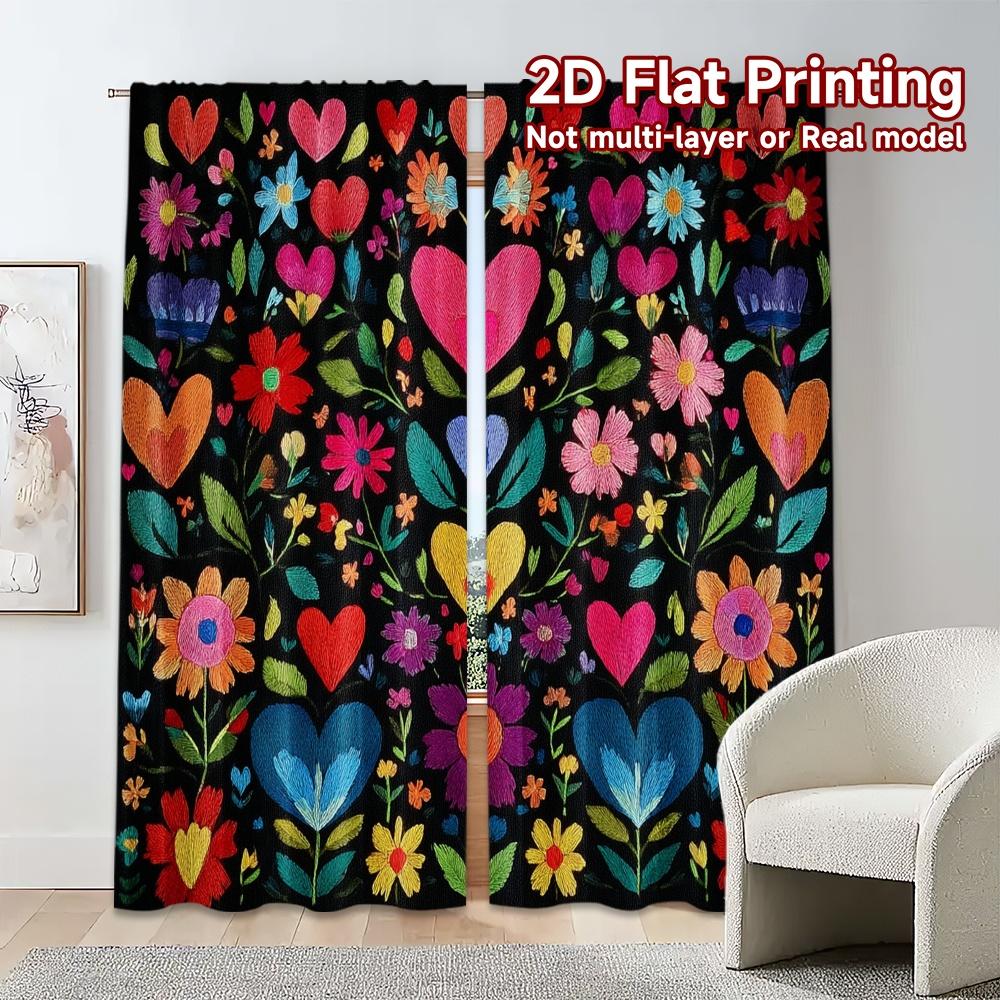 2pcs, 2D FLAT PRINTING Curtains (Without Rod) Colorful Bloom Chic Contemporary Curtains Polyester Easy Install Curtains