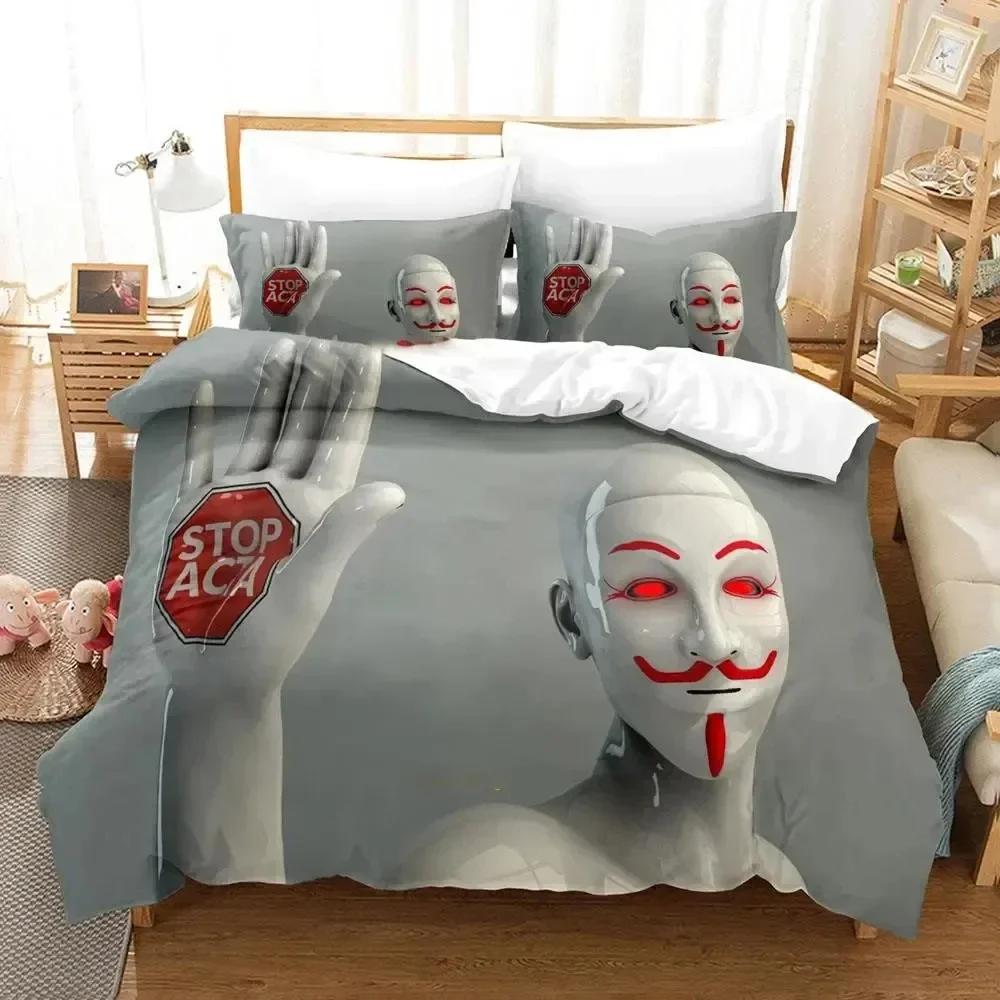 Personality Technology Anonymous Bedding Set Duvet Cover Sheet Printed Bed Set Pillowcase Full Queen King Size Comforter Bedroom