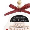 First Christmas Married Ornament Rustic Wooden Car Wedding Ornament with Buffalo Plaid Bow for Couples Bridal Shower Newly Married Wedding Decor