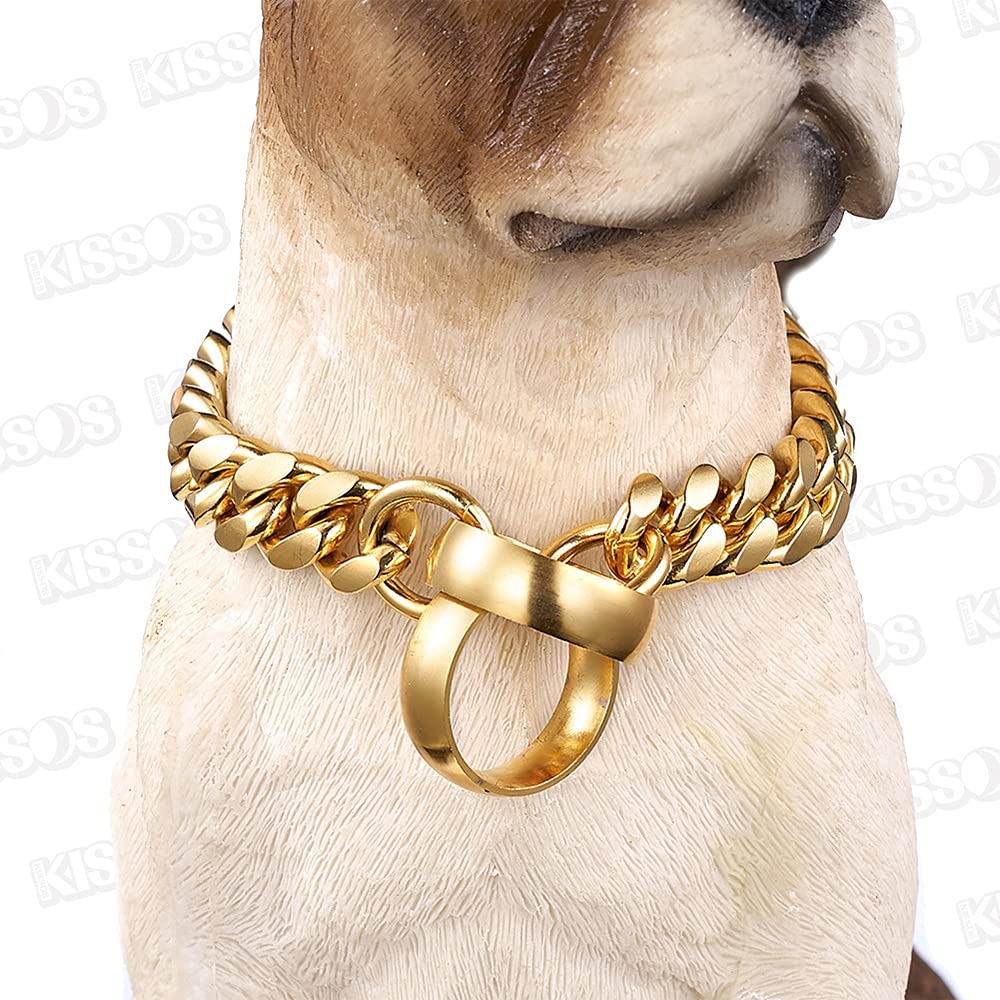 Haustierhalsband Edelstahl Hundekette Metall Chalk Gold 18K Großer Hund Bulldogge 28 (Gold, Zoll)