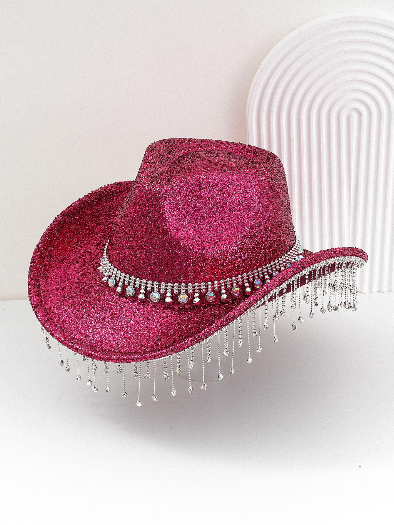 

Унисекс Федора в стиле вестерн с горным хрусталем, кисточками и пайетками для фестивалей и вечеринок. M (56-58cm)