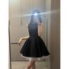 Girly Temperament Waist Fluffy Ballet Style Small Black Dress French Hepburn Dress Contrasting Color Mesh Stitching Sleeveless