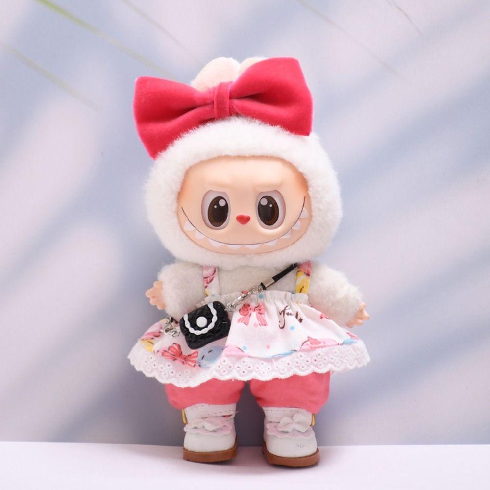 Handmade Sitting Labubu Time Cloth Butterfly 17cm Plush Dolls Clothes  Children Gift