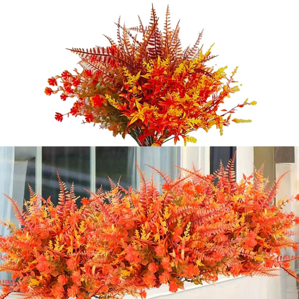 9PCS UV-resistant Artificial Fall Bouquets Artificial Orange Fall Plants - Outdoor Window Frames Fireplace Garden Decorate