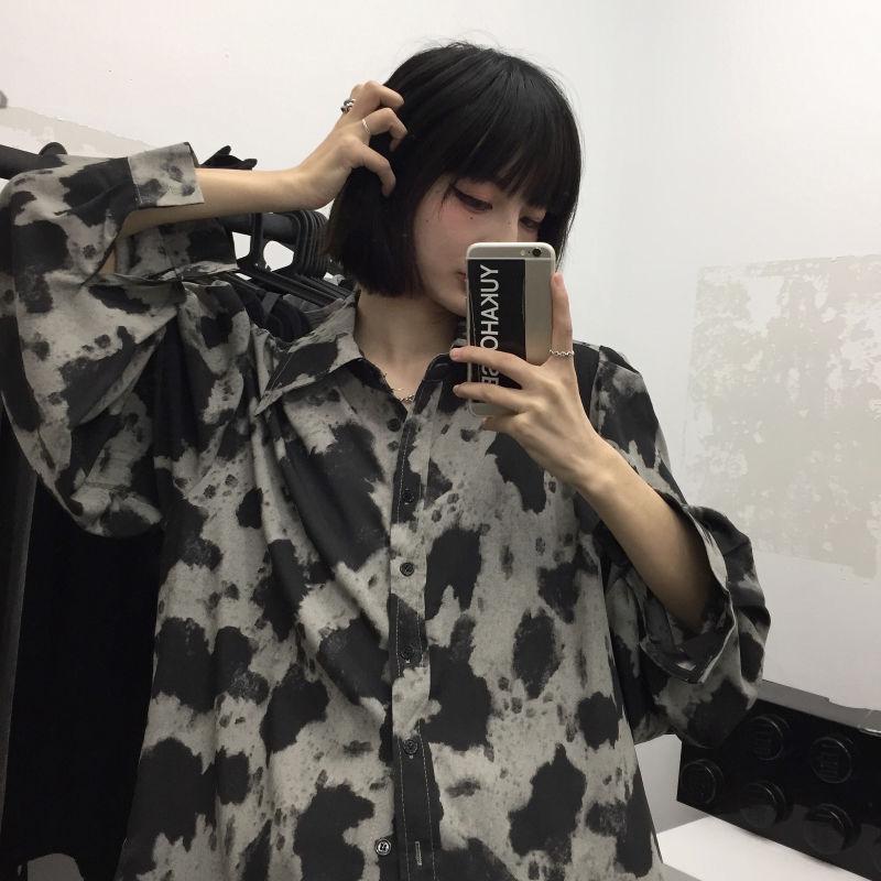 Korean-style Retro Versatile Leopard Print Shirt Top Loose Long-sleeved Shirt Coat for Women