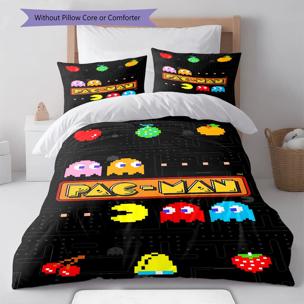 Pac-Man Pattern Bedding,Quilt Set Quilt Cover Pillowcase Home Birthday Gift (1 * Duvet Cover + 2 * Pillowcase, Without Core)