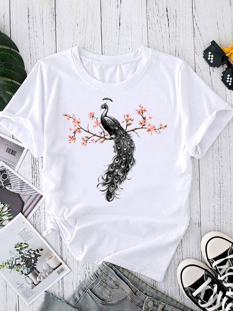 (Asian Size) sweet lovely flower Tee Fashion Print Casual Top O-neck Short Sleeve T-shirts T Graphic Female Women's Clothing