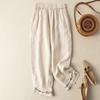 Women's Ethnic Embroidered Lace Trim Cotton Linen Harem Pants - Early Spring Loose Fit, Elastic Waist