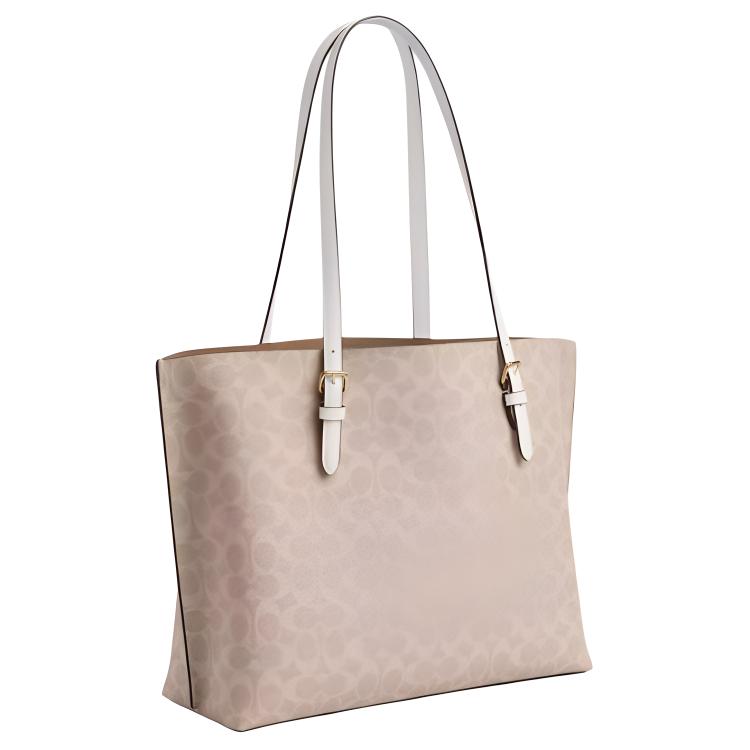 Coach Mollie Logo Zip Closure Faux Leather Tote Bag Women tote bags Sand-Yellow Chalk-White CV967-IMXDM
