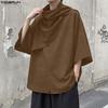 INCERUN Men Cowl Collar 3/4 Sleeve Gothic Casual Loose T-shirts Tops