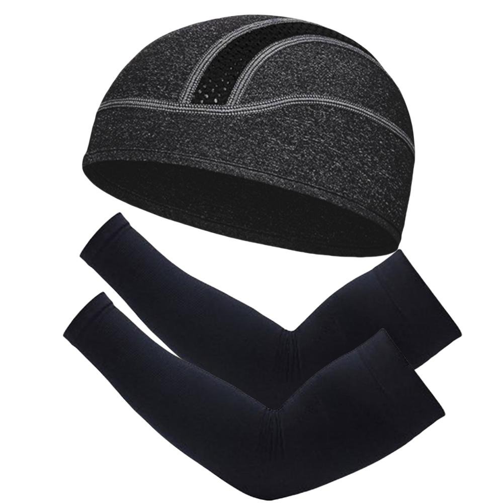 2pcs/set Summer Sun Protection Combination Pack Mesh Breathable Cap and Elastic Knitted Arm Cover Sports Running Hiking Cycling