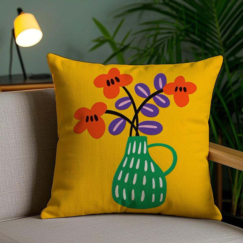 Cartoon Vase Cushion Cover Soft Short Plush Double-Sided Printing Home Decor Machine Washable Pillow Case Gift