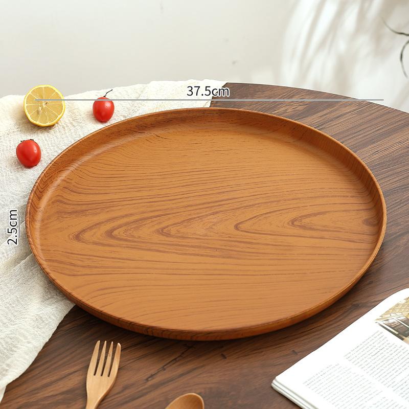 Wood Grain Tray Plastic Household Cup Teacup Tray Round Fruit Tray Commercial Hotel Water Cup Kettle Storage Plate
