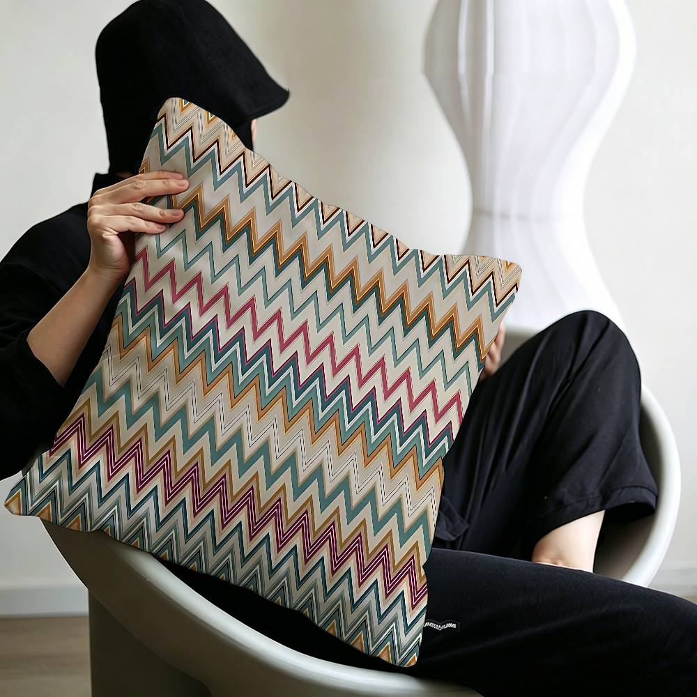 Geometrische Wellen Kissenbezüge Cartoon Sofa Dekoration Zuhause Zweiseitiger Druck Kurzer Plüsch Niedliche Kissenhülle