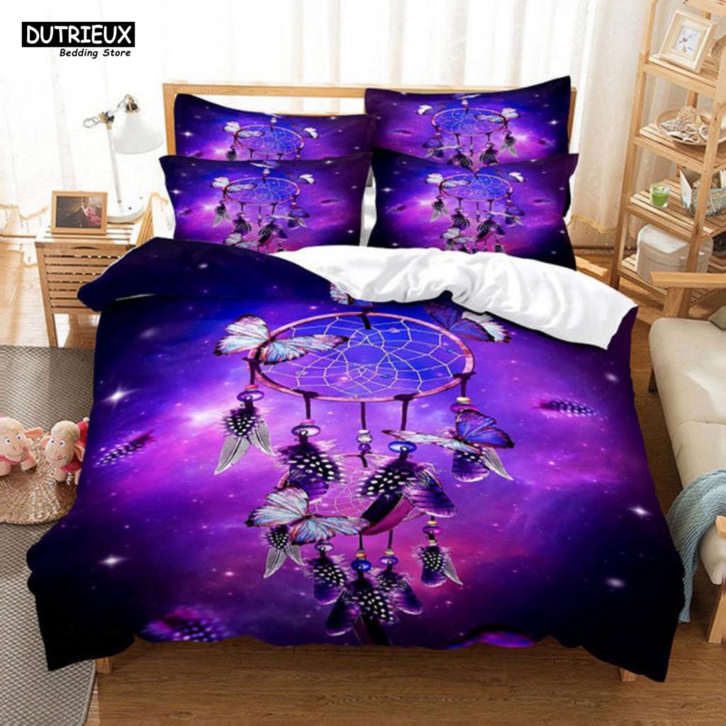 Purple Flower Bedding Set Butterfly Bed Linen Double Queen King Twin Full Women Girls Romantic Lavender Duvet Cover Pillowcase