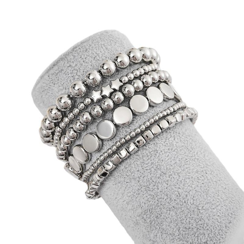 Handmade beaded bead chain jewelry metal wind personality geometric versatile alloy stacked bracelet women