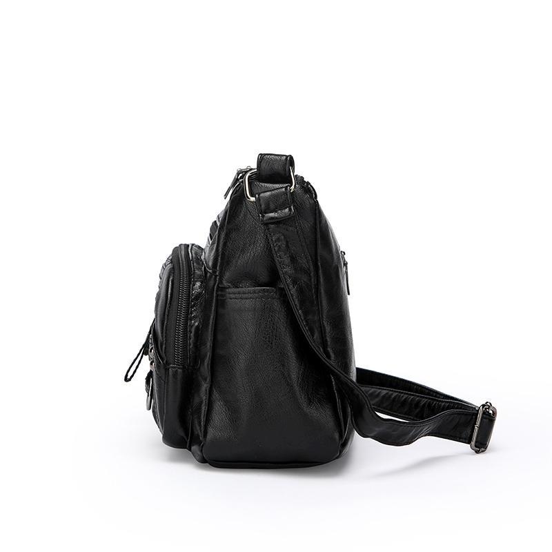 Mykt skinn for kvinner med flere rom Sømmer med flere lommer Enkel skulderveske