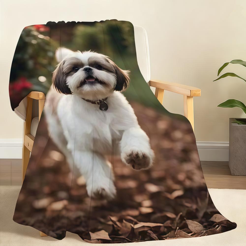 Lovely Shih Tzu Blanket Soft Throw Blanket for Home Bedroom Bed Sofa Picnic Travel Office Rest Cover Blanket Gift 75x90cm