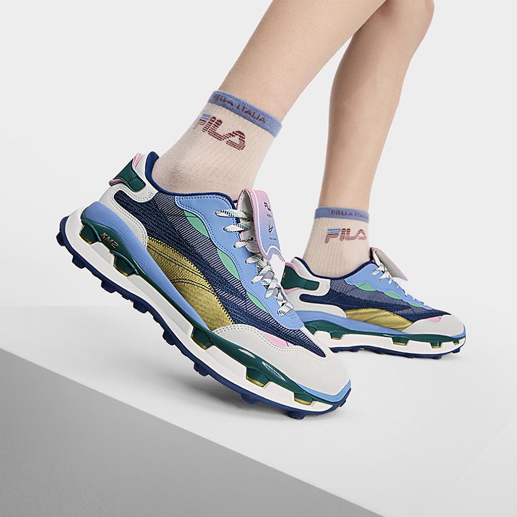 Fila KM2 PO Paris Colorway Retro Nostalgic Pioneer Trendy Lifestyle Durable Low-Top Casual Shoes Men Casual Shoes Blue White Gray F12M433109FBW