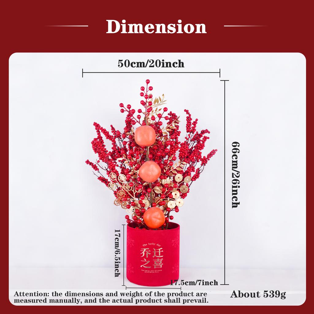Uflower Lunar New Year Artificial flowers 2026 New Year Artificial Red Fruit Berry Pot Wedding Party Home Room Decorations