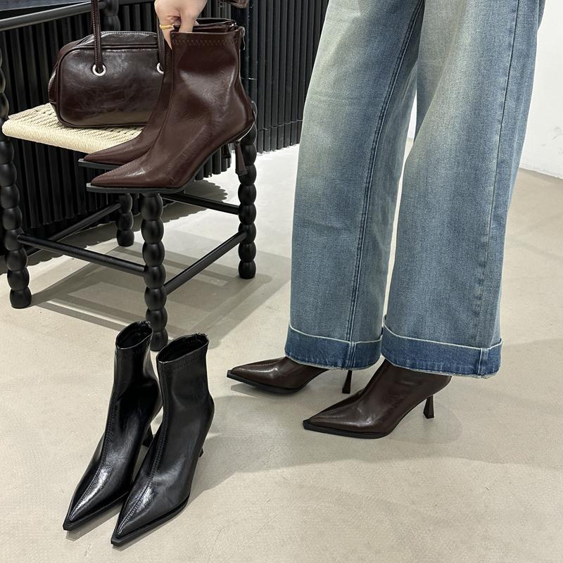 Fashion SUOJIALUN 2025 New Brand Women Ankle Boots Fashion Pointed Toe Sides Zipper Ladies Elegant Short Boot Thin High Heel Chelsea Sho