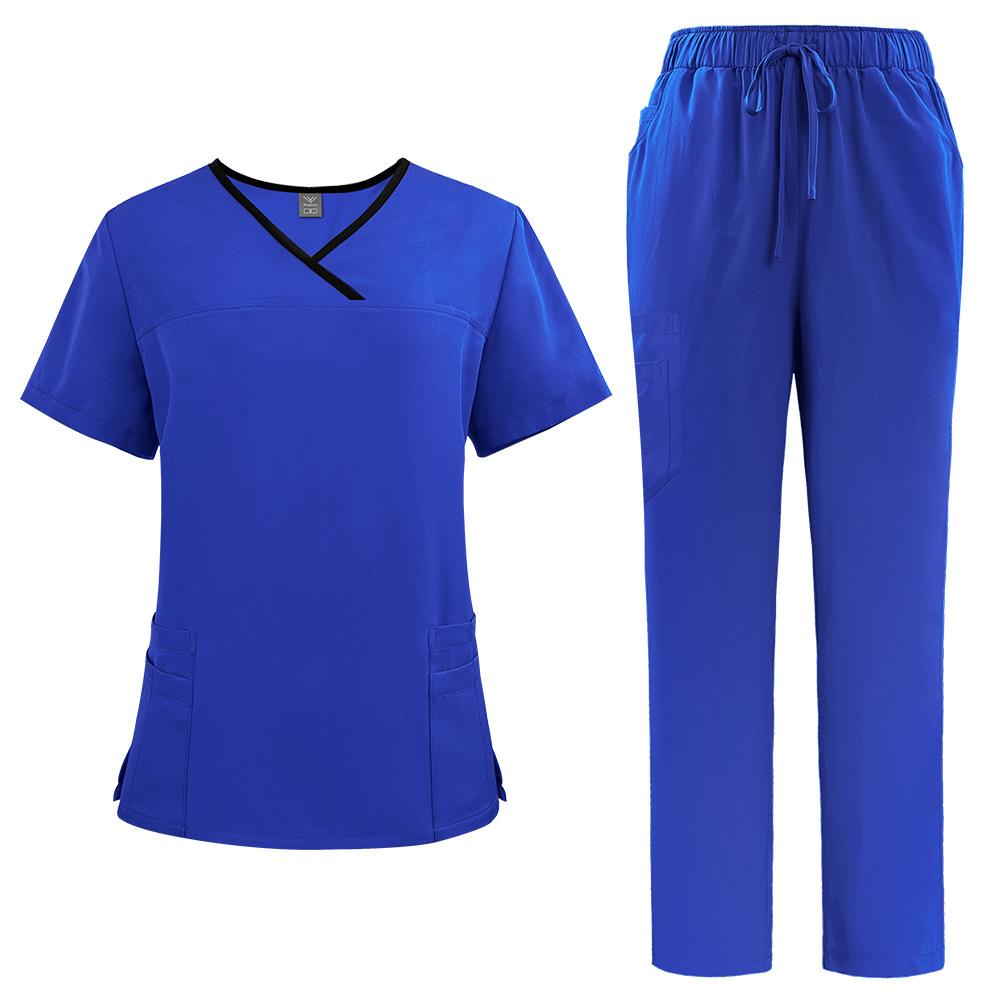 Two Piece Set V-neck Short Sleeved Nursing Uniform Set Tops+Pants Scrub Suit Fast-drying Suits
