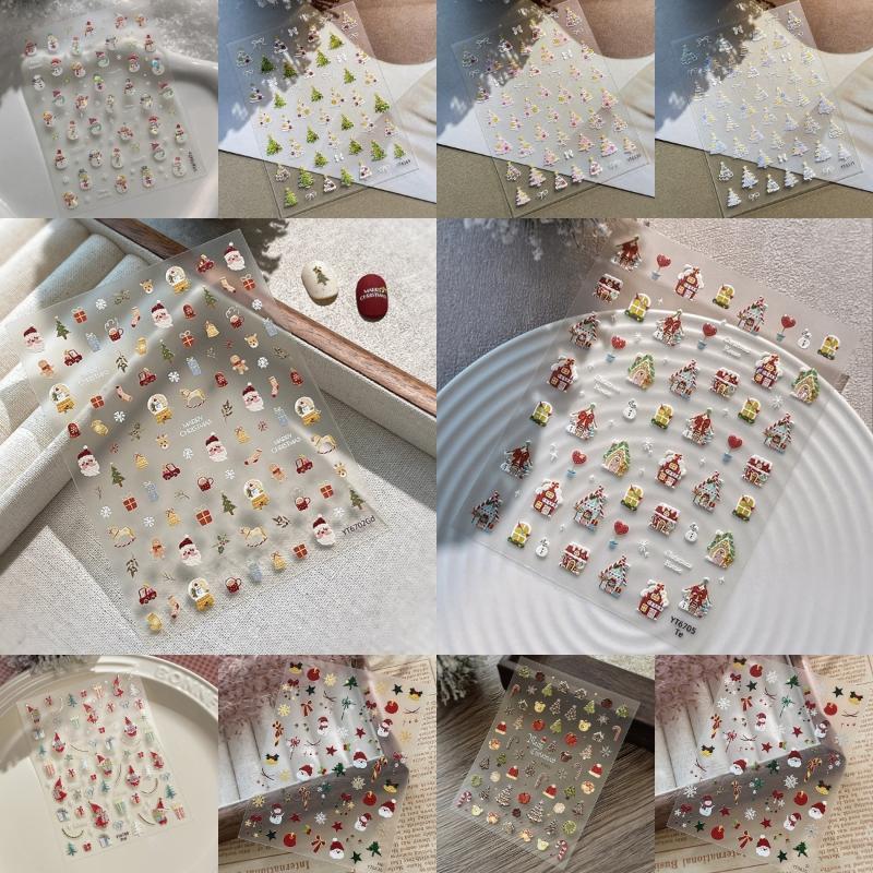 Cute Christmas Snowman Christmas Tree Santa Claus Nail Stickers Kawaii Art Stickers Diy New Year Accessories Manicure Decals
