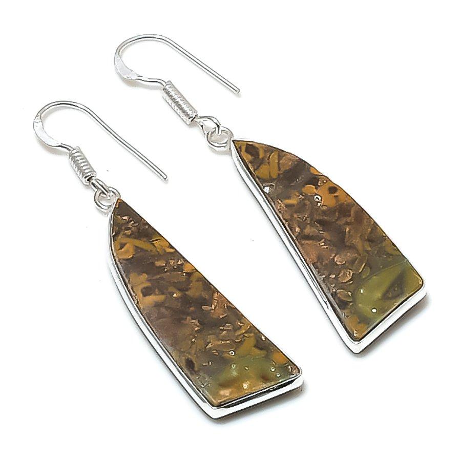 Натуральный Фруктовый Яшмовый Самоцвет Серьга из Серебра 925 Пробы 2,01  AEE-11094