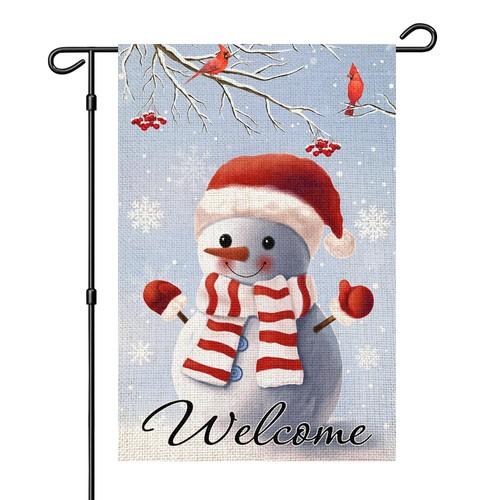 Welcome Winter Snowman Garden ag 12x18 Inch Double Sided, Snowakes Cardin...