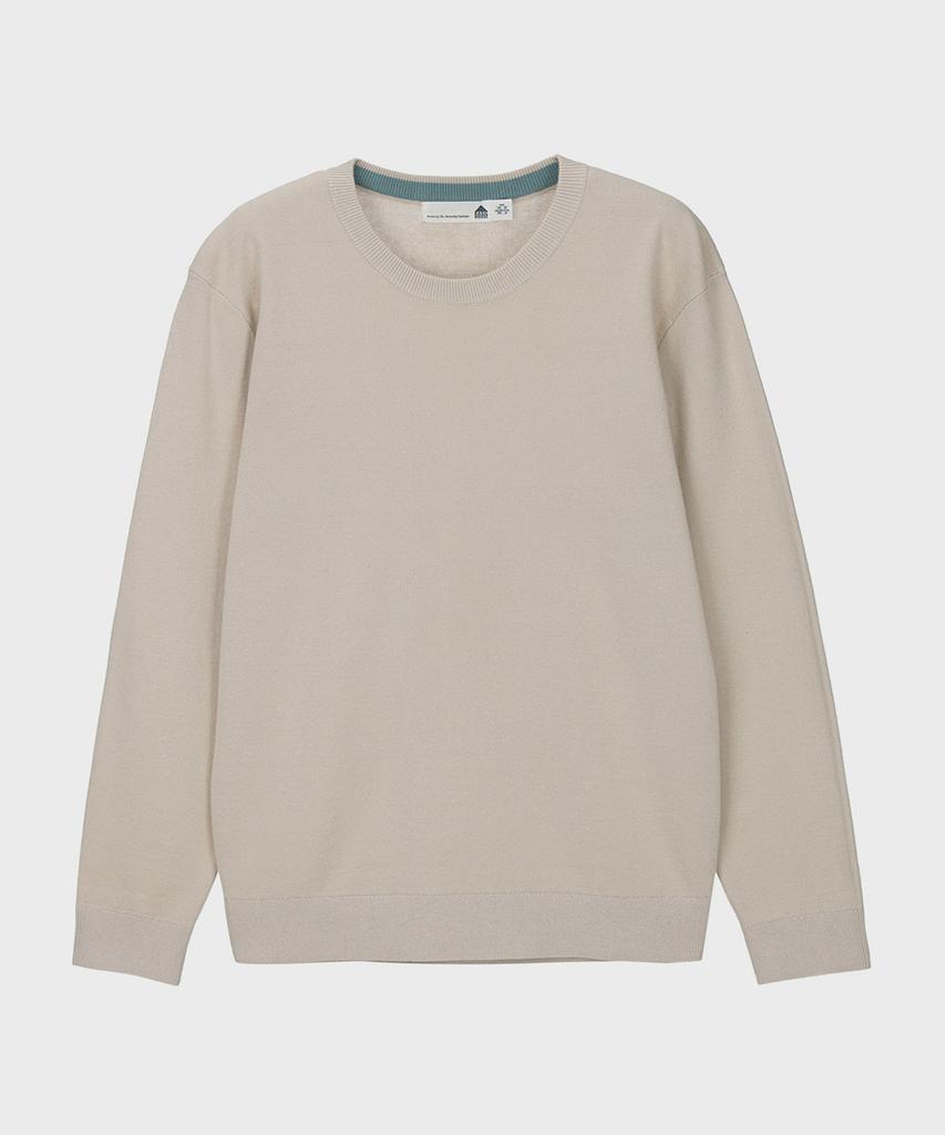 BASIC HOUSE Uni Supima Semi-Overfit Round Neck Knit Cream Lwkt2101