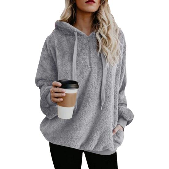 Damen-Fleece-Kapuzenpullover, einfarbig, langärmelig, Kapuzenpullover mit Kordelzug