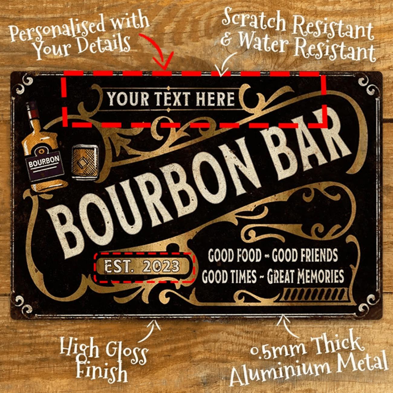 Personalized Custom Text Bourbon Bar Metal Sign Wall Art Home Decor Kitchen Dining Room Tin Plaque белый