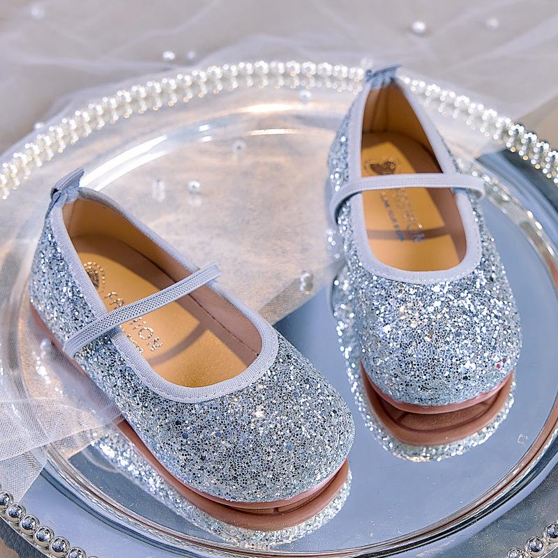 Girls' Crystal Princess Ballet Flats: Shiny Sequin Soft-Sole Closed-Toe Shoes for Spring/Autumn 2025