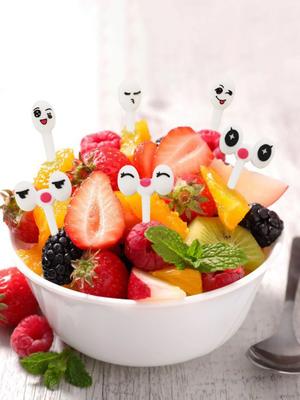 10uds/juego Mini Ojo Caricatura Expresión Tenedor de Fruta Plástico Palillo de Fruta Para Niños Inofensivo