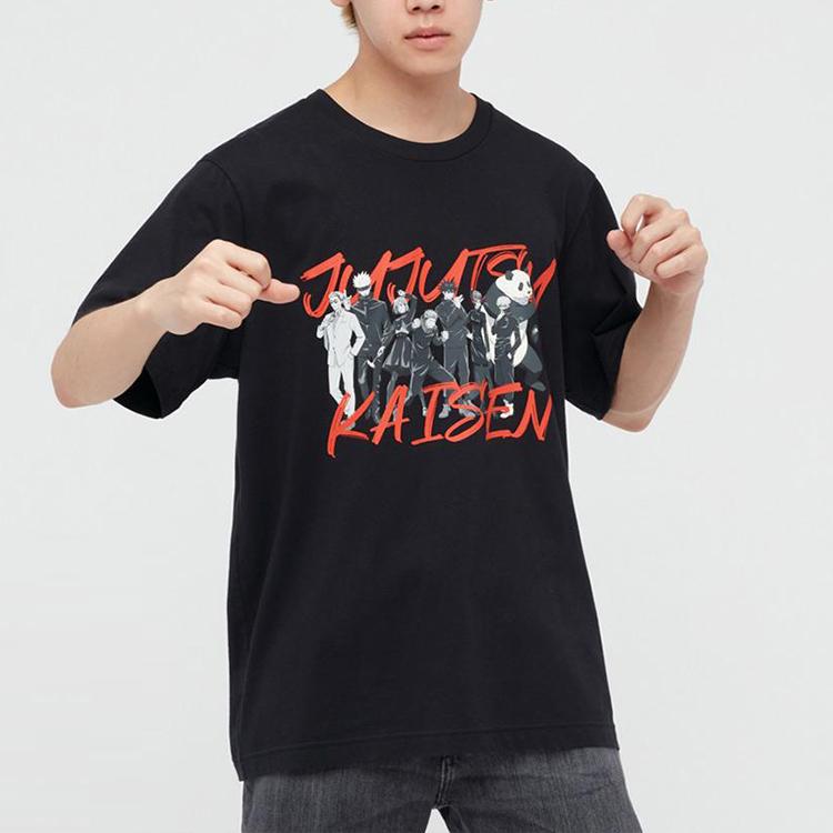UNIQLO Logo Print Round Neck Drop Shoulder T-Shirt Unisex Tops Black 440681-09