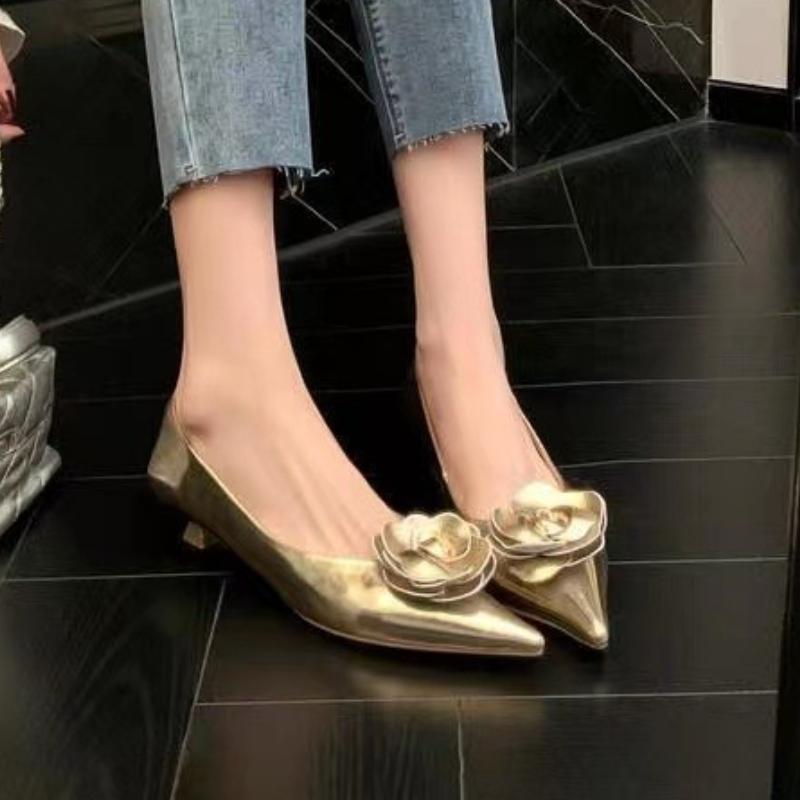 Women's Single Shoes Summer New Low Heel Pointy Champagne Rose High Heels Fashion Temperament Professional Commuter Sandals