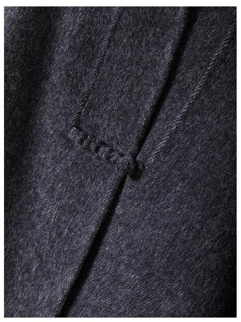 Damski dwustronny płaszcz wełniany z okrągłym dekoltem i zapięciem na żabki - design z francuskim temperamentem na jesień/zimę 2025