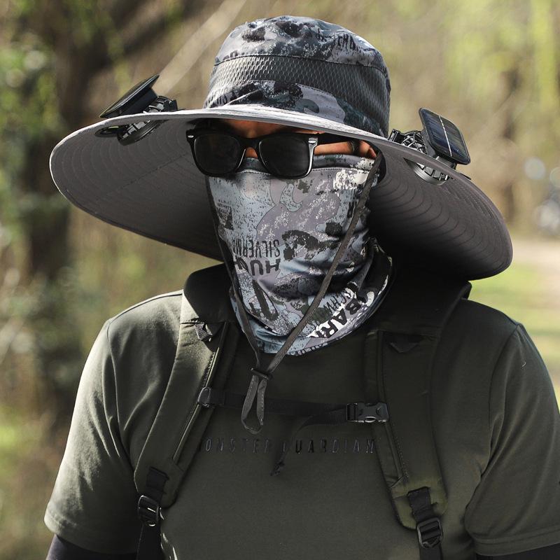 Men's Summer Outdoor Cooling Fan Hat - High Wind Power Sun Protection for Hiking, Fishing, and Mountaineering. Lightweight Fisherman Style.