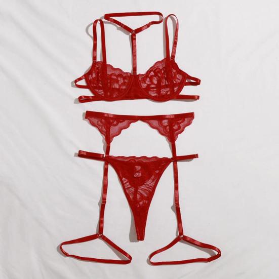 1 sada Sexy podprsenka Kalhotky Podvazková sada Krajka Nízký střih Push Up Multi Strap Vysoký Pas Elastická Tenká ohlávka Výstřih Líbánky Svatební Noc Dámská Sada spodního prádla