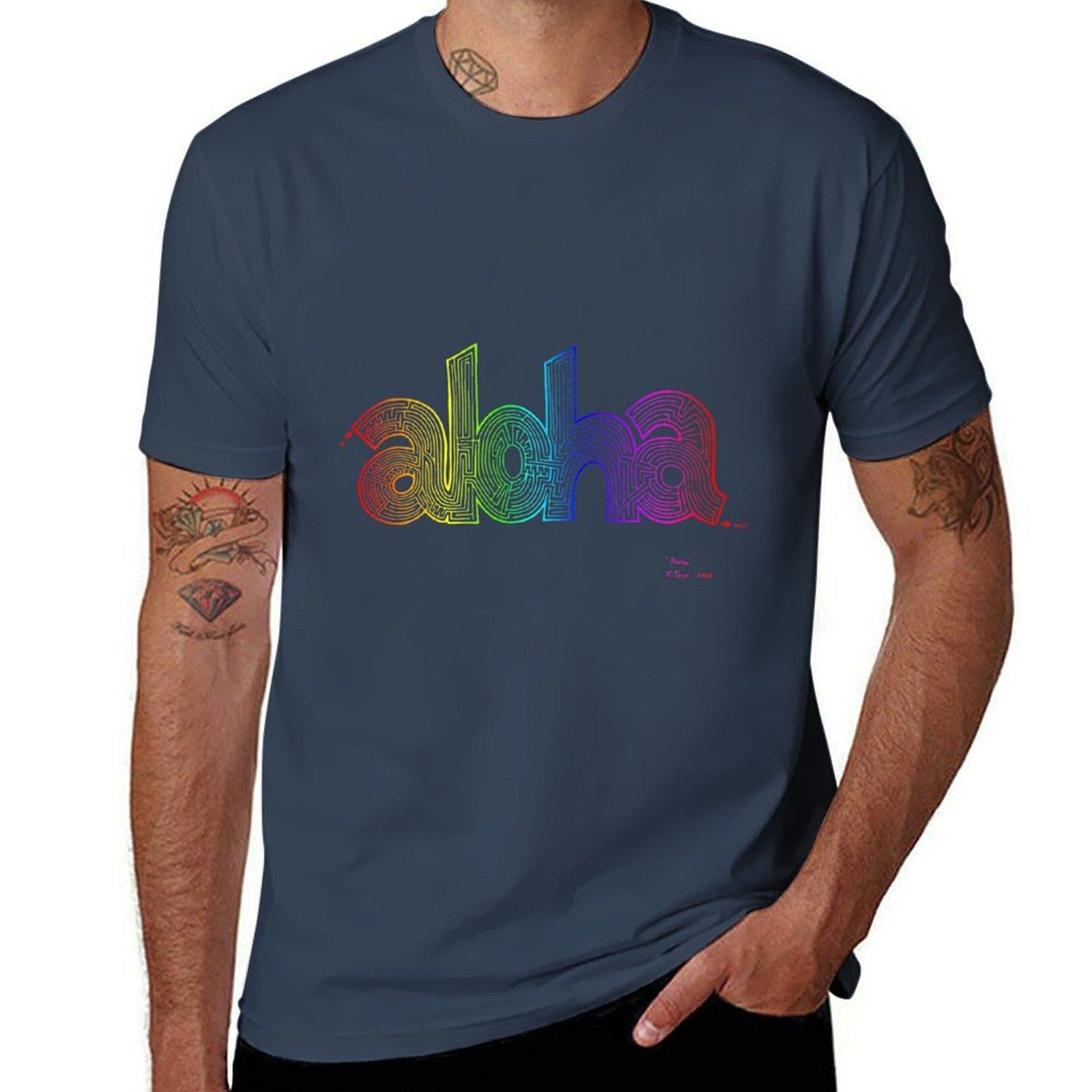 Rainbow Aloha Words TShirt Trendy Print Short Sleeve TShirt S
