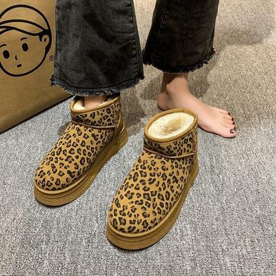 Schneestiefel Damen 2025 Winter neu rutschfest vielseitig Leopardenmuster kurzer Schaft verdickt warm Fell integriert Nische Baumwollschuhe