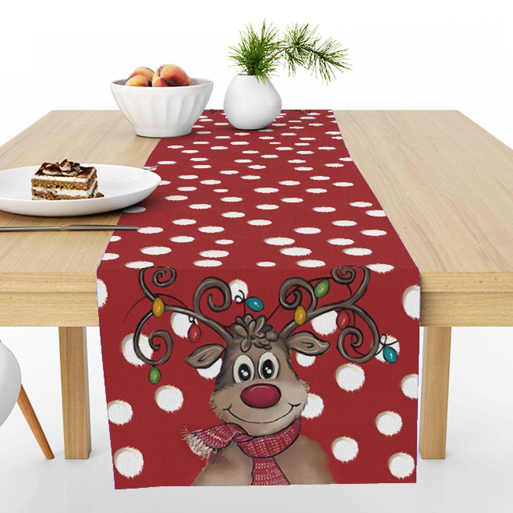 Heiß verkaufendes Weihnachts-Elch-Kiefer-Tischfähnchen Heimdekoration Stoffdruck Wärmeisolierung Leinen-Tischdecke