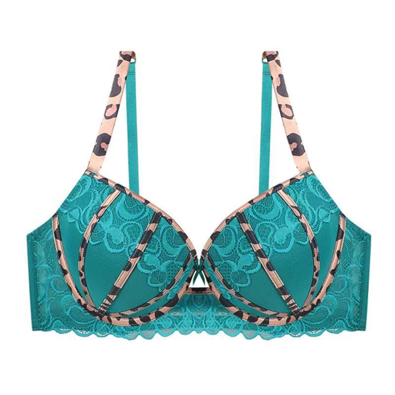 Plus Size Women Thin Sexy Lace Leopard Print Color Collision To Collect The Pair of Breasts To Gather Underwear