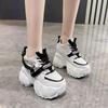 Fashion Autumn Spring Woman Platform Shoes Wedge Heel 10CM Casual Shoes Height Increasing White Black Sneakers Women Leather Shoes New