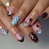 Unhas Postiças Artificiais ABS 24 PEÇAS Pontas Francesas Azuis Pontas de Estrela Brilhantes Café Aplicação Rápida Para Mulheres Escritório e Festa