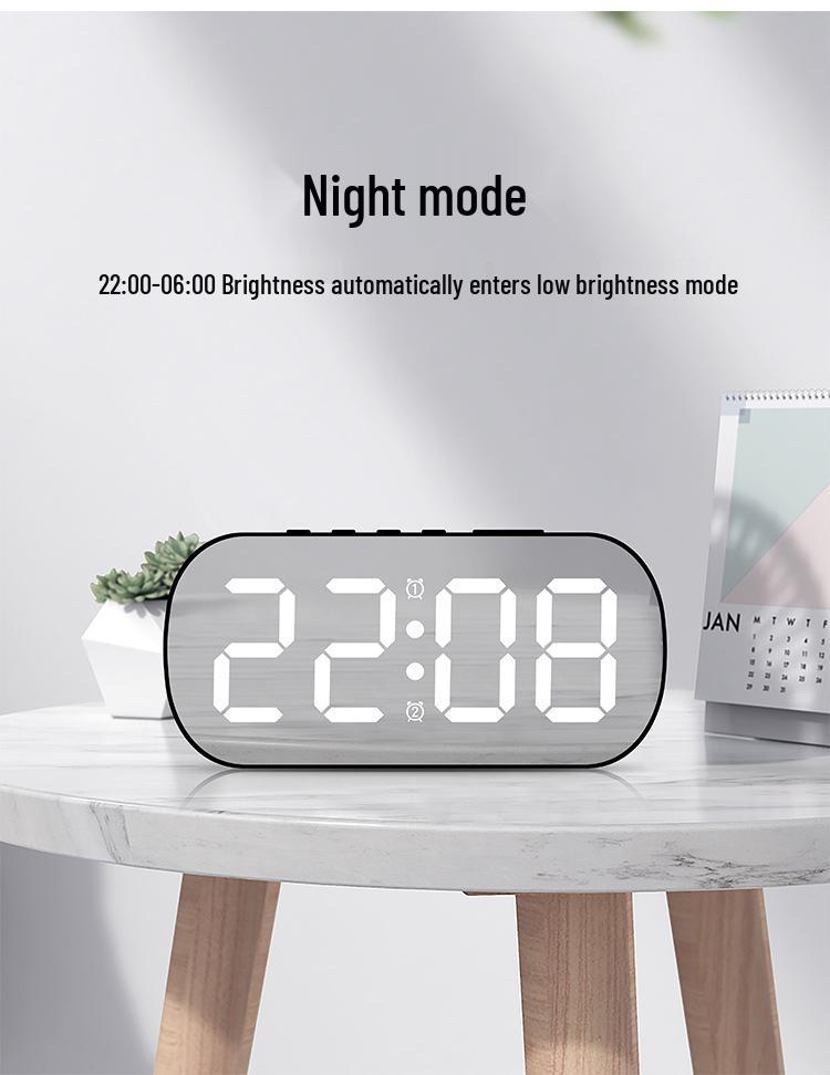 Minimalist LED Digital Display Alarm Clock with Mirror Surface for Students and Children - Model 6637.
