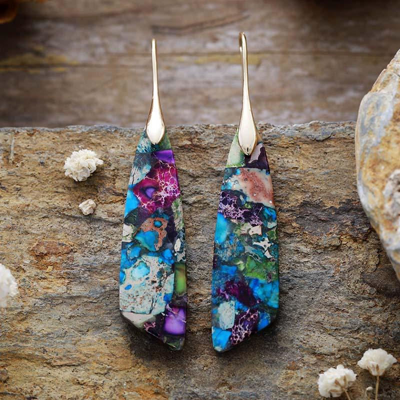 Bohemian Emperor Stone Geometric Pendant Earrings Popular Natural Stone Jewelry