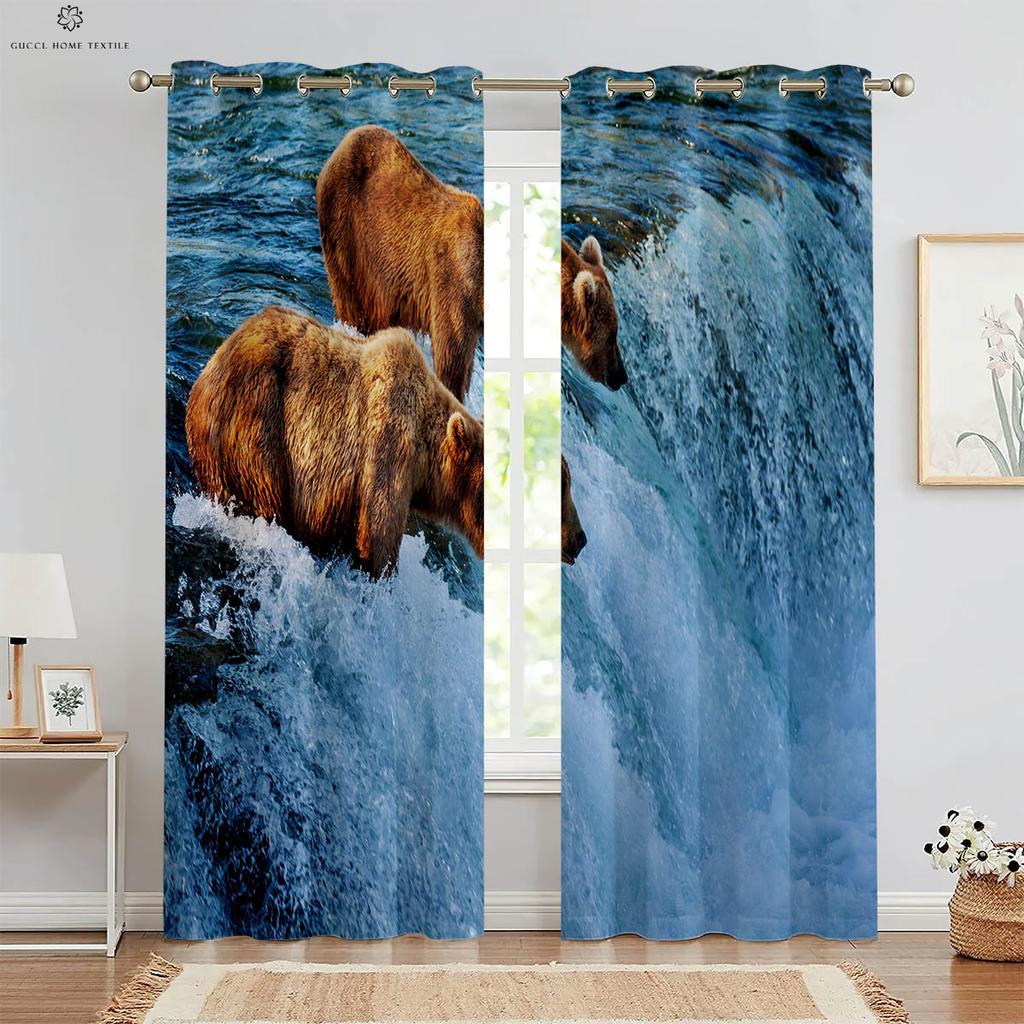 Decorative Tiger and Forest Animal 3D Printing Curtains Suitable for Bed Room Living Room Study Room 2 PCs High Quality
